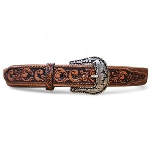 Tony Lama Western Tooled Leather Belt —Horse & Rider Buckle—Size 40—Made in USA